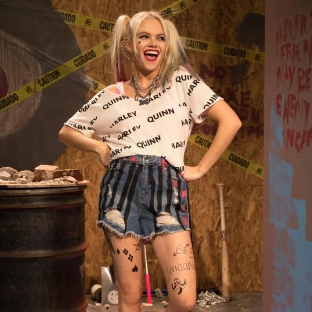 Hot Topic Birds of Prey Shorts 11 Harley Quinn High Rise Distressed Cut-off NWT